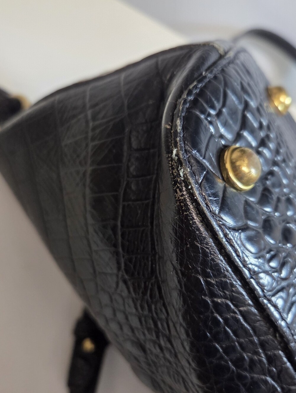 Brahmin Black Croc Embossed Leather Satchel Crossbody Bag Mini Arno - Picture 6 of 16